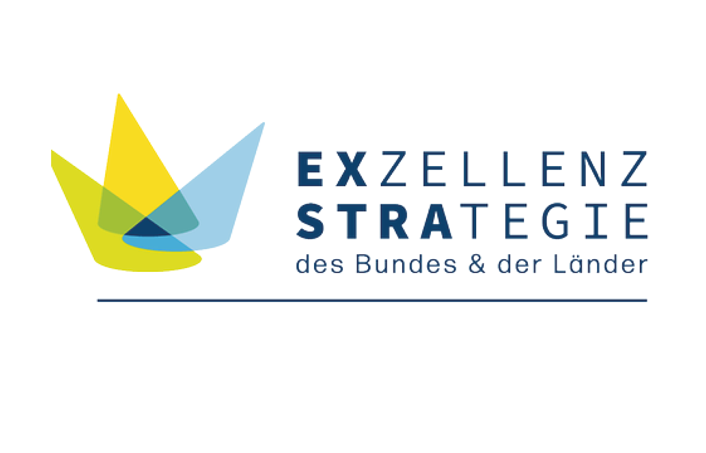 Transparent farbige Elemente in Kronenform angeordnet mit dem Schriftzug "Exzellenzstrategie des Bundes & der Länder