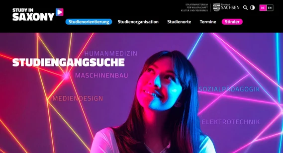 Screenshot der Webseite Study in Saxony