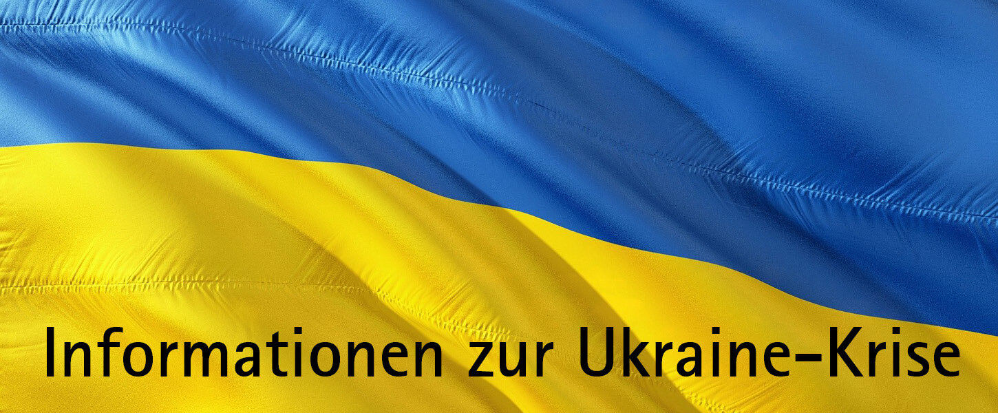 Ukrainische Flagge mit dem Text "Informationen zur Ukraine-Krise"