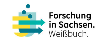 Farbiges Logo mit dem Text "Forschung in Sachsen. Weißbuch."